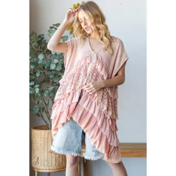 Oli & Hali Washed Lace Tiered Tie Front Detail Sleeveless Top NEW Size XL - Picture 2 of 7